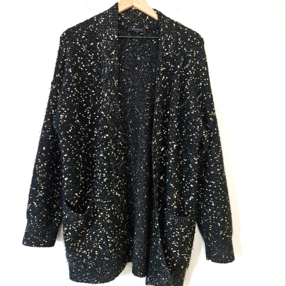 Ann Taylor black gold spackles chunky cardigan sweater size XL NO SIZE TAG